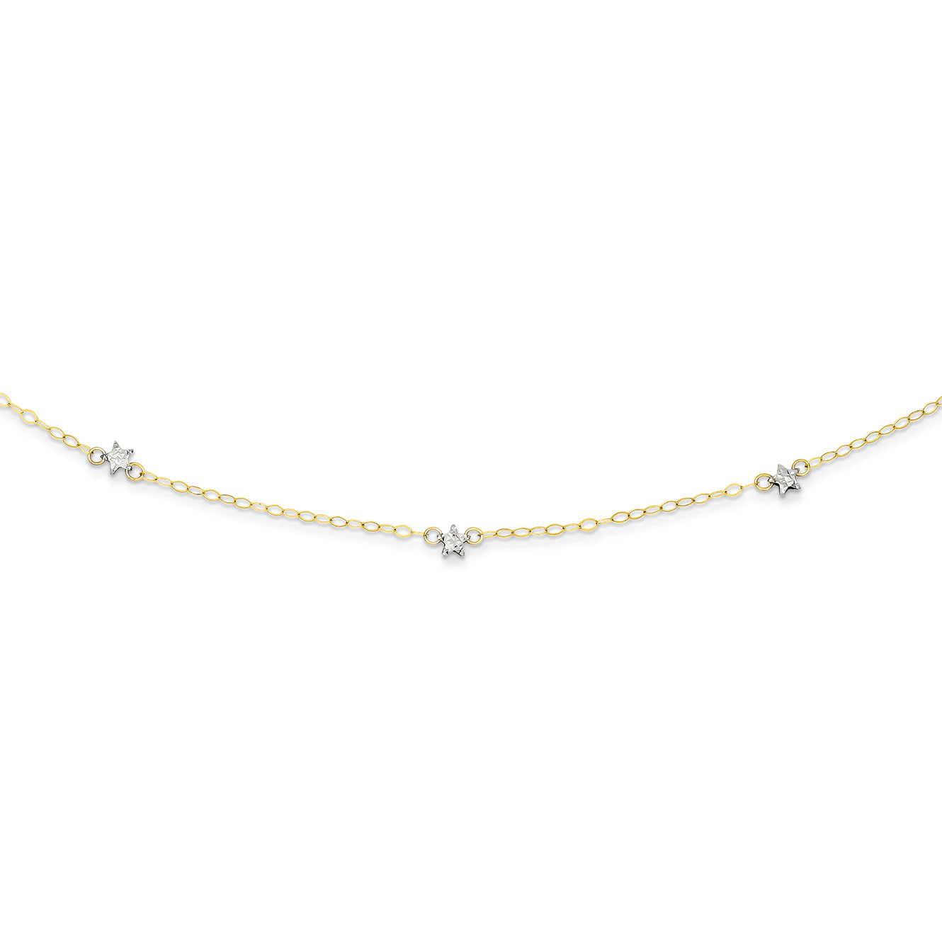 14K Gold Two-tone Oval Chain Diamond Cut Dots w/ 2in Ext Necklace 16 Inches