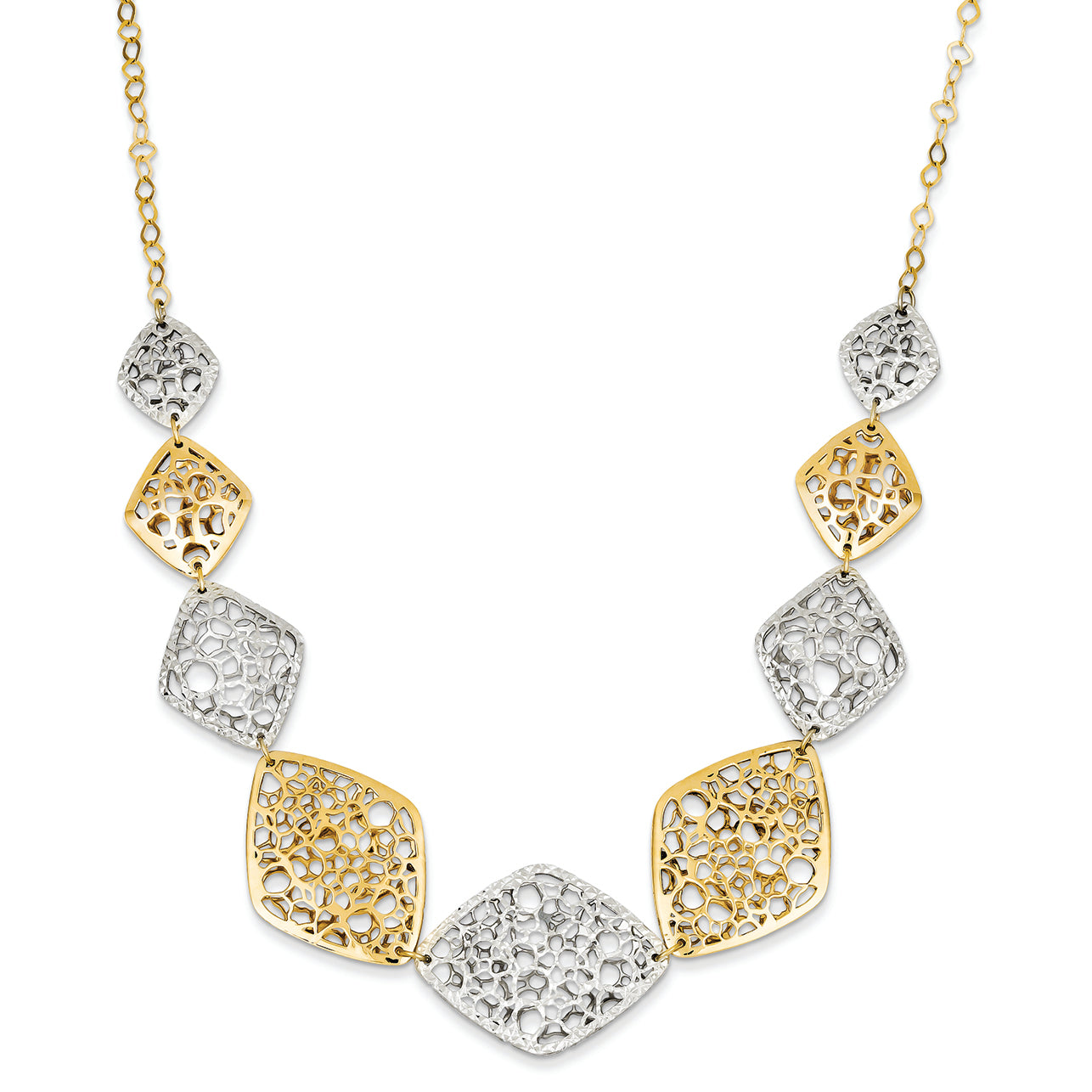 14K Gold Two-tone Polished & Diamond Cut Necklace 17 Inches