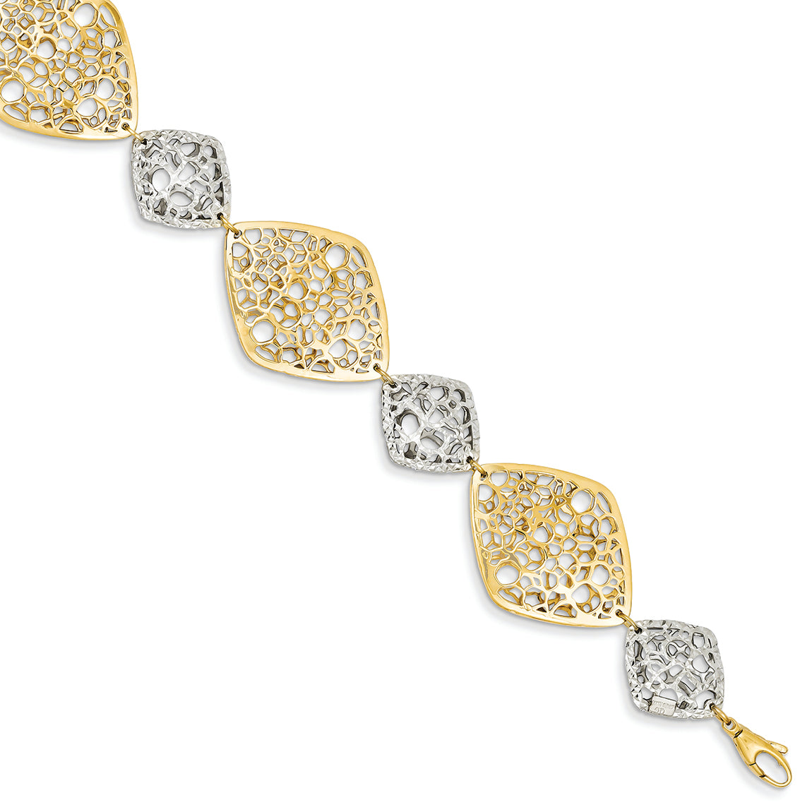 14K Gold Two-tone Polished & Diamond Cut Bracelet 7.5 Inches