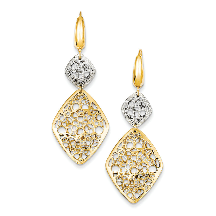 14K Gold Two-tone Polished & Diamond Cut Dangle Leverback Earrings