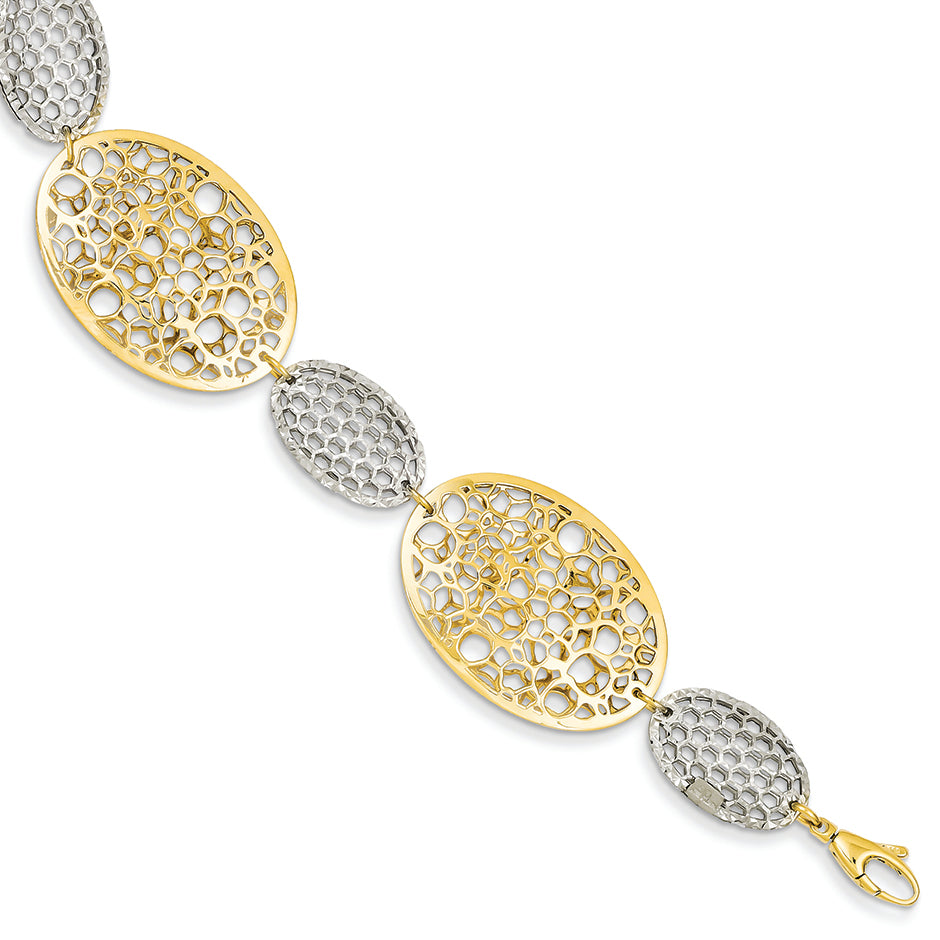 14K Gold Two-tone Polished & Diamond Cut Circle Bracelet 7.25 Inches