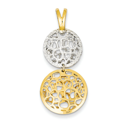 14K Gold Two-tone Polished & Diamond Cut Circle Pendant