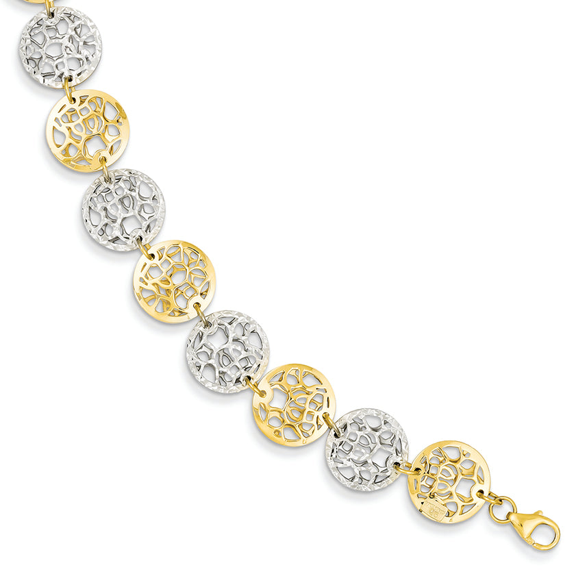 14K Gold Two-tone Polished & Diamond Cut Circle Bracelet 7 Inches