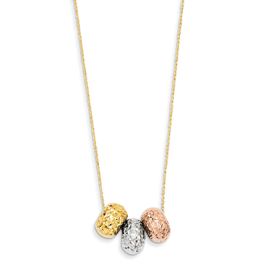 14K Gold Tri-color Bead W/2in Ext Necklace 16 Inches