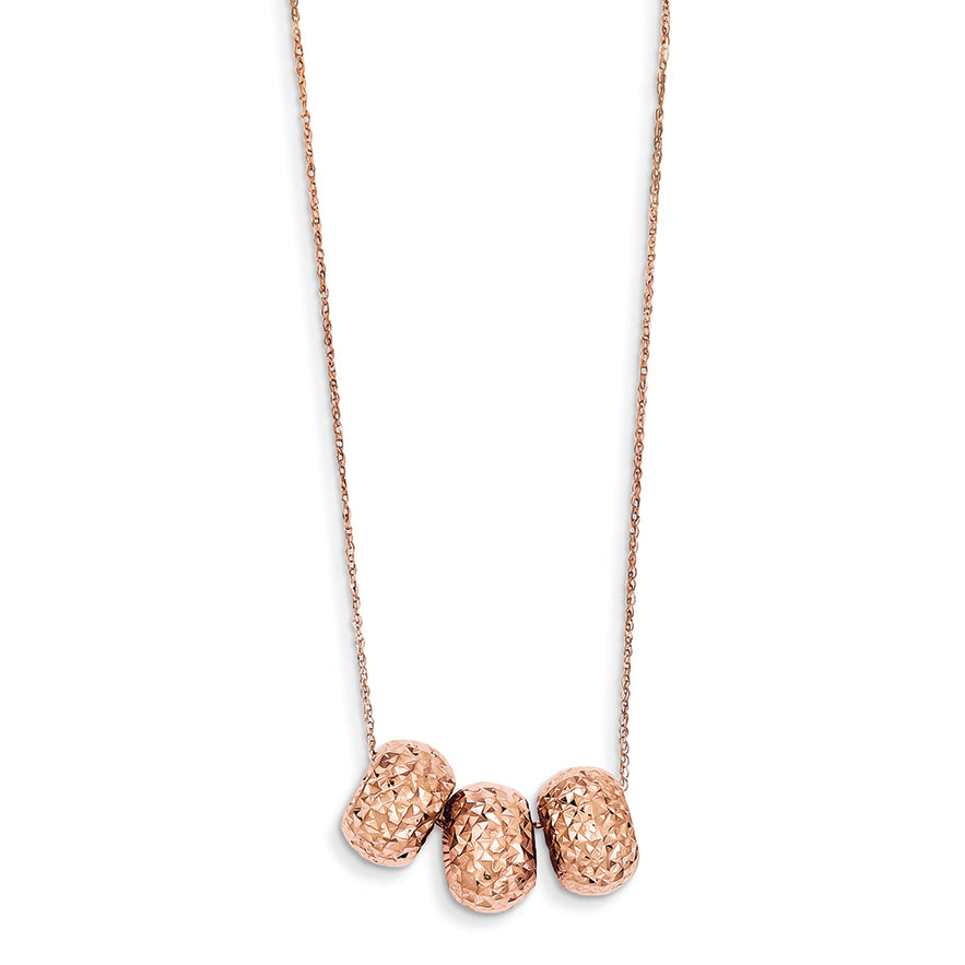 14K Gold Rose Gold Ropa Diamond Cut Beads W/ 2in Ext Necklace 16 Inches
