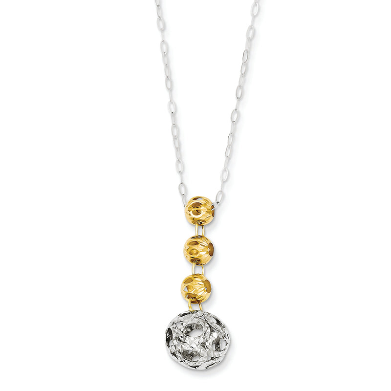 14K Gold Two-tone Oval Link w/ Diamond Cut Beads W/2in Ext Necklace 16 Inches