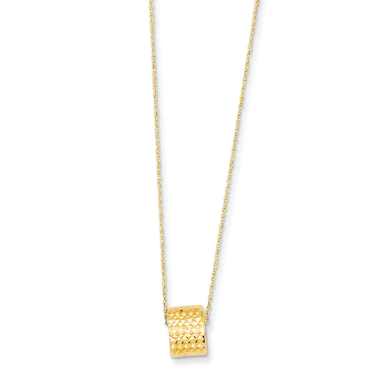 14K Gold Rope Chain w/ Barrel Bead w/ 2in Extension Necklace 16 Inches
