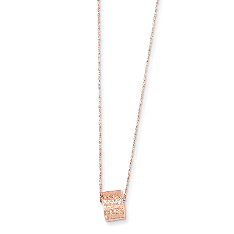 14K Gold Rose Gold 8.5mm Diamond Cut Bead W/ 2in Ext Necklace 16 Inches