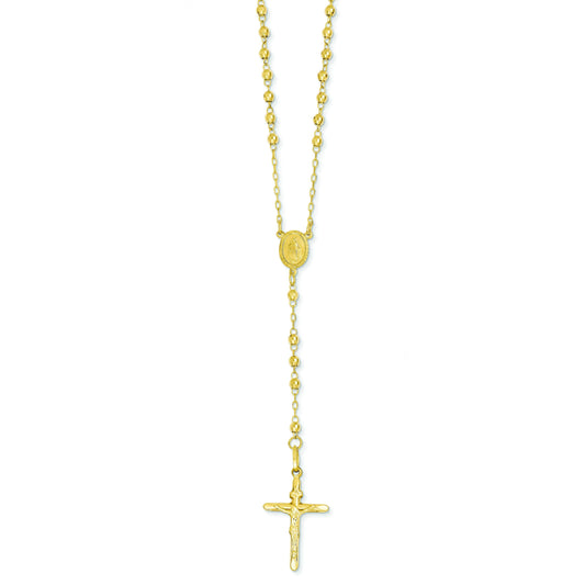 14K Gold Diamond-cut 3mm Beaded Rosary Necklace 24 Inches
