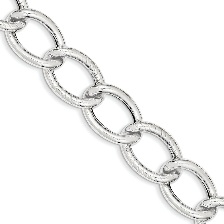14K White Gold 8in Polished Fancy Link Bracelet 8 Inches