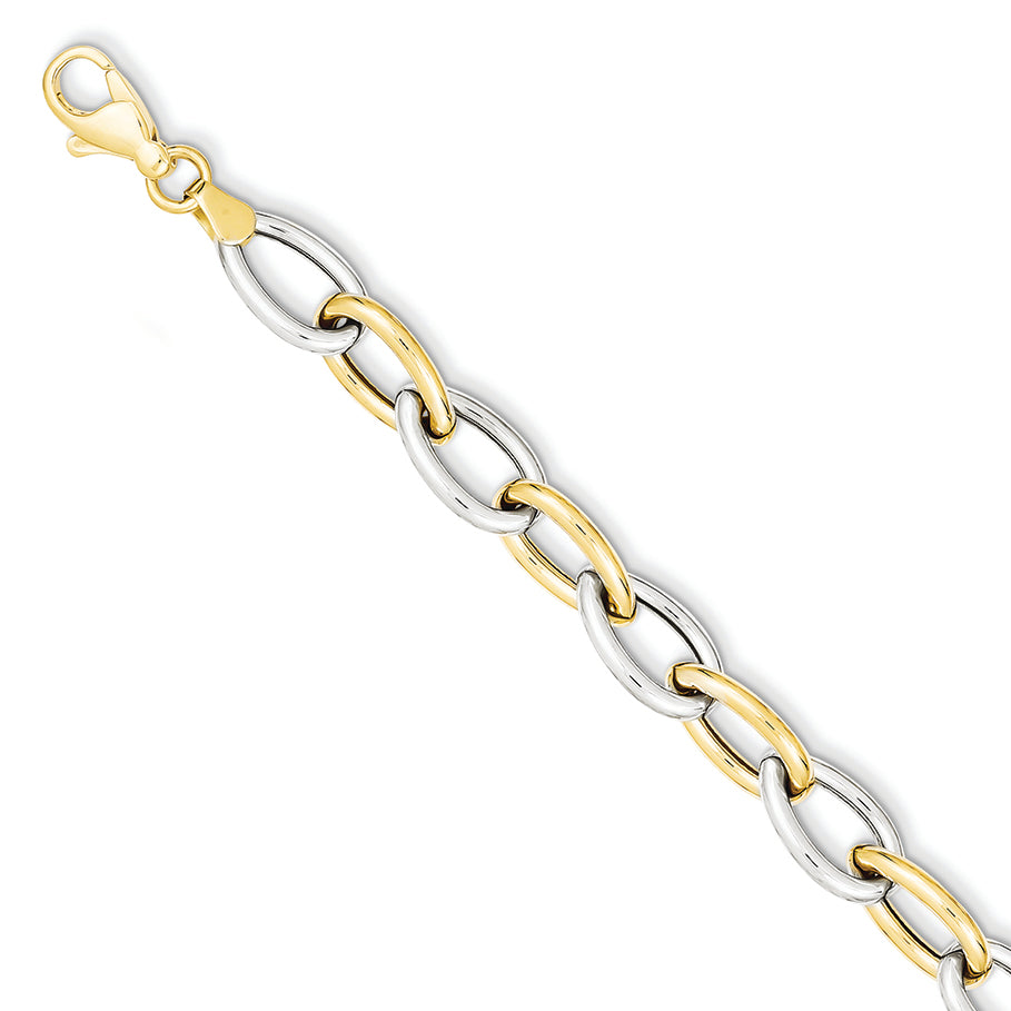 14K Gold Two-Tone 7.5in Polished Fancy Link Bracelet 7.5 Inches
