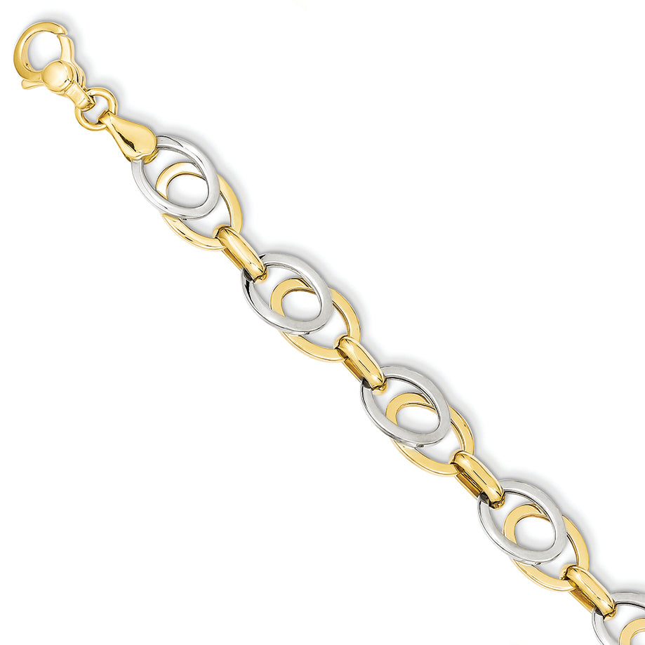 14K Gold Two-Tone 8.5in Polished Fancy Link Bracelet 8.5 Inches