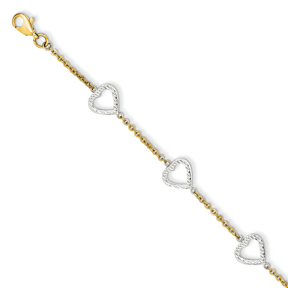 14K Gold Two-Tone 7in Cut-Out Heart Fancy Bracelet 7 Inches