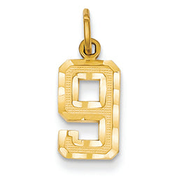14K Goldy Casted Small Diamond Cut Number 9 Charm