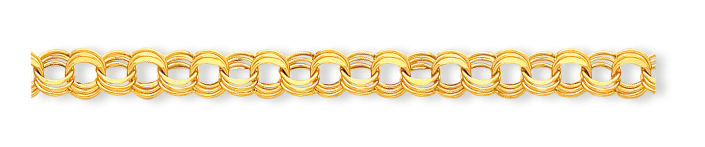 14K Gold Lite 8mm Triple Link Charm Bracelet 8.25 Inches
