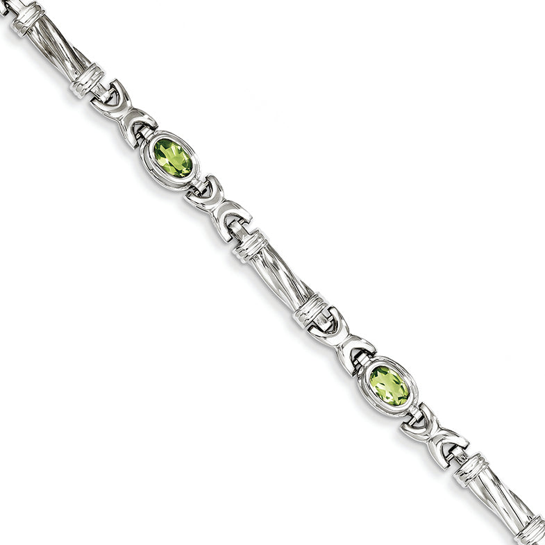 2.1 Carat 14K White Gold 2.00PE Peridot Bracelet 7.25 Inches