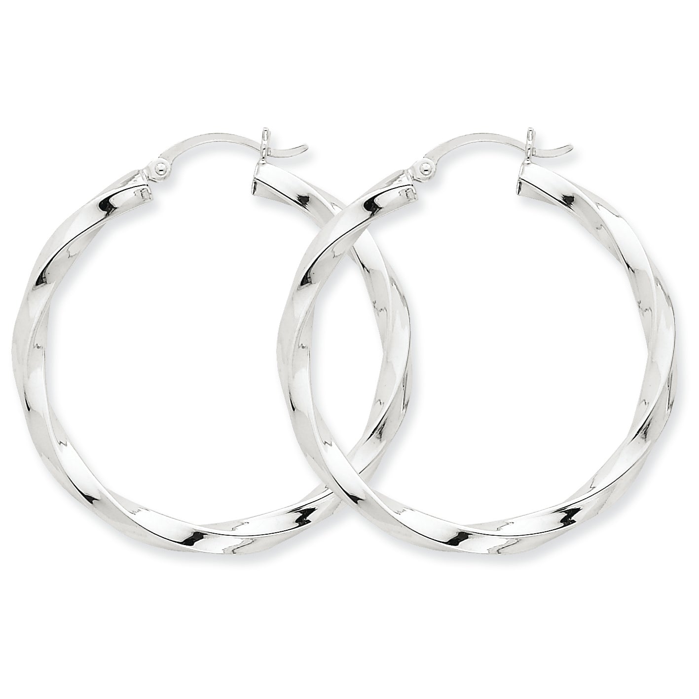 14K White Gold 3mm Twisted Hoop Earrings