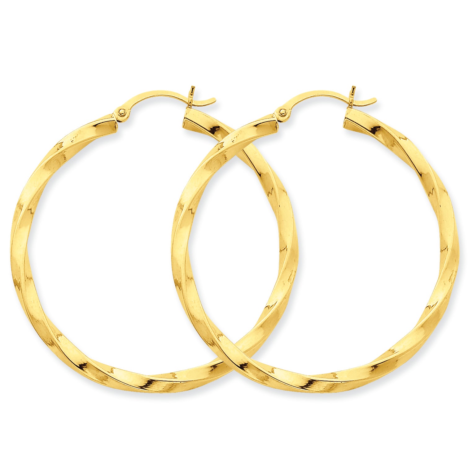 14K Gold Polished 3mm Twisted Hoop Earrings