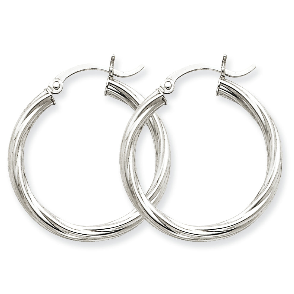 14K White Gold Polished 3.25mm Twisted Hoop Earrings