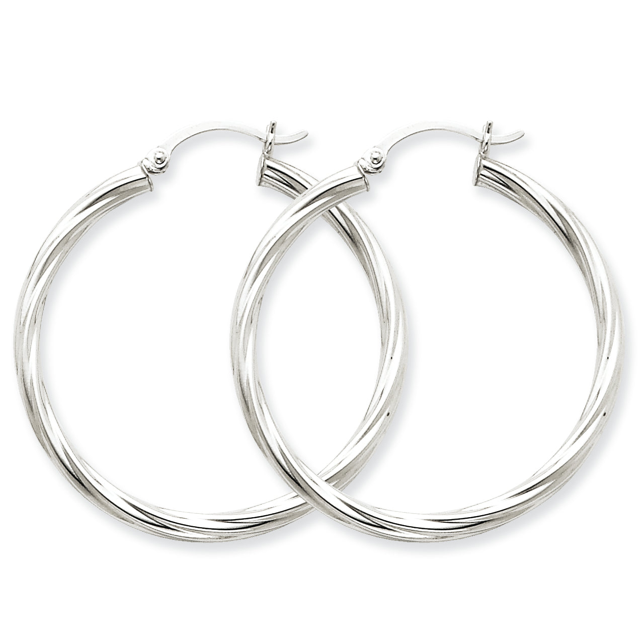 14K White Gold Polished 3.25mm Twisted Hoop Earrings