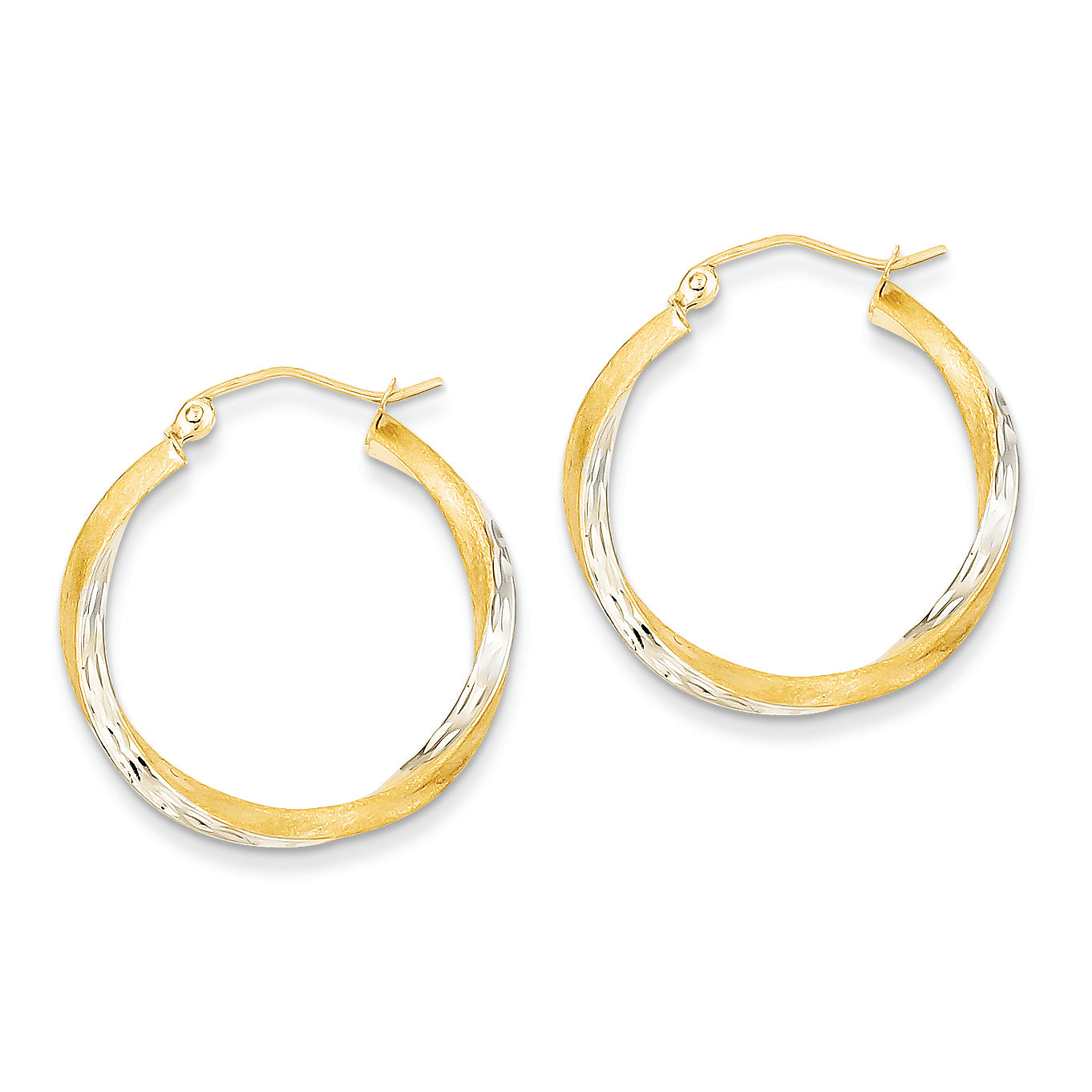14K Gold & Rhodium Diamond-cut 2.5mm Twisted Hoop Earrings