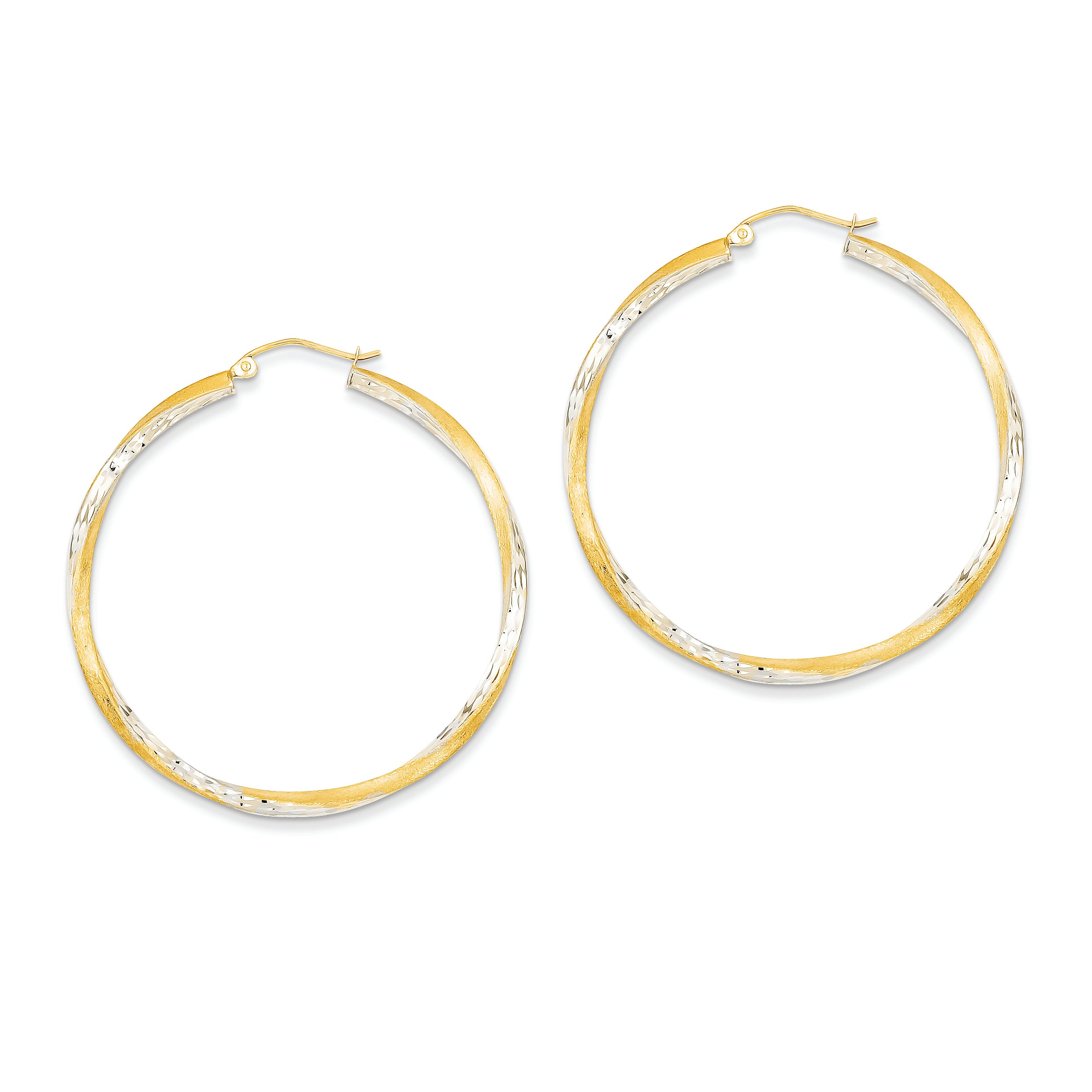 14K Gold & Rhodium Diamond-cut 2.5mm Twisted Hoop Earrings