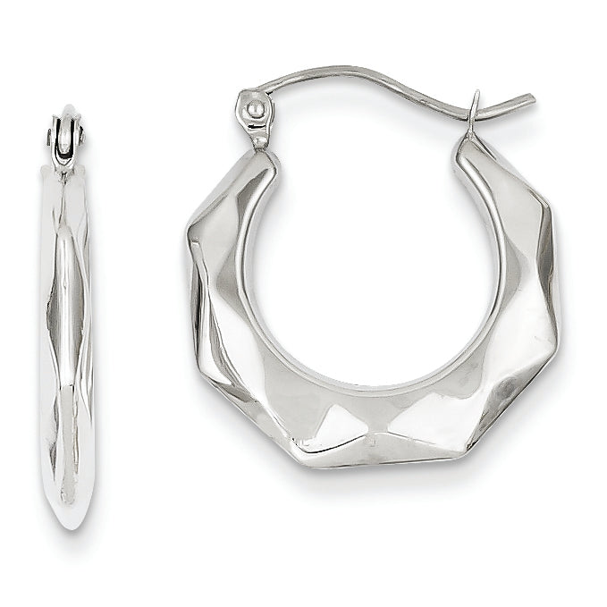 14K White Gold Faceted Hoop Earrings