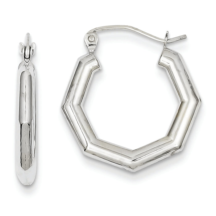 14K White Gold Polished Fancy Hoop Earrings