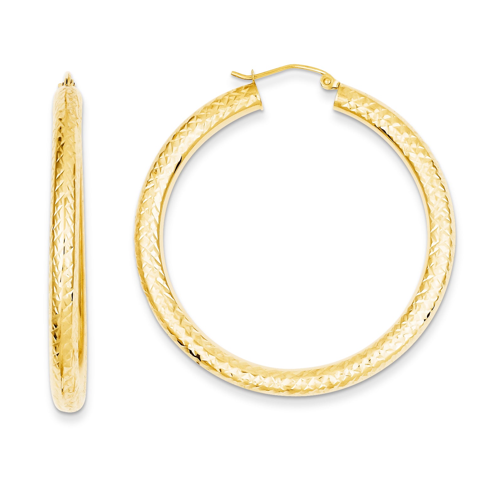14K Gold Diamond-cut 4mm Round Hoop Earrings