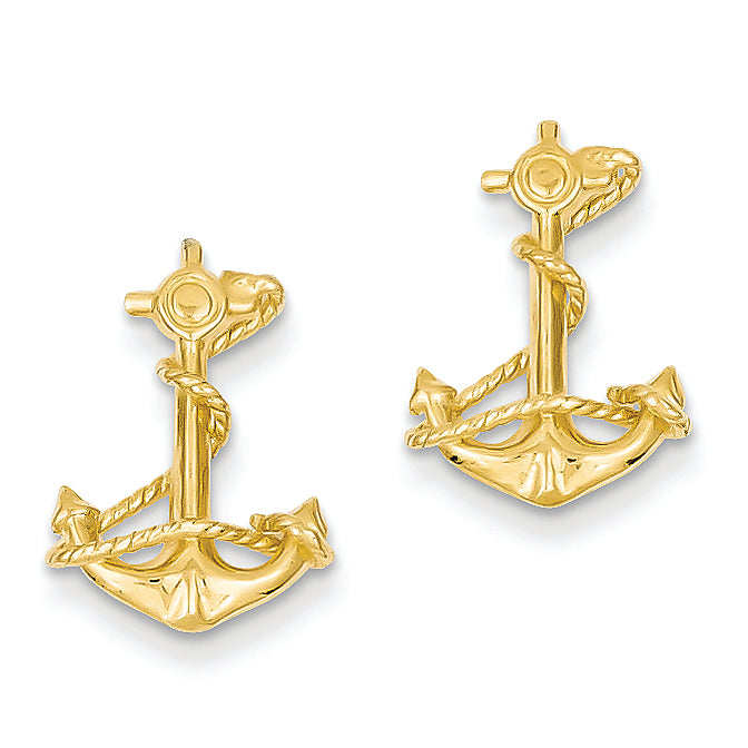 14K Gold 3-D Anchor with Rope Post Earrings