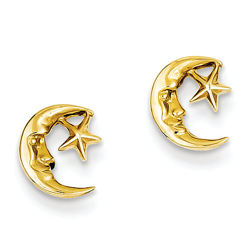 14K Gold Moon and Star Post Earrings
