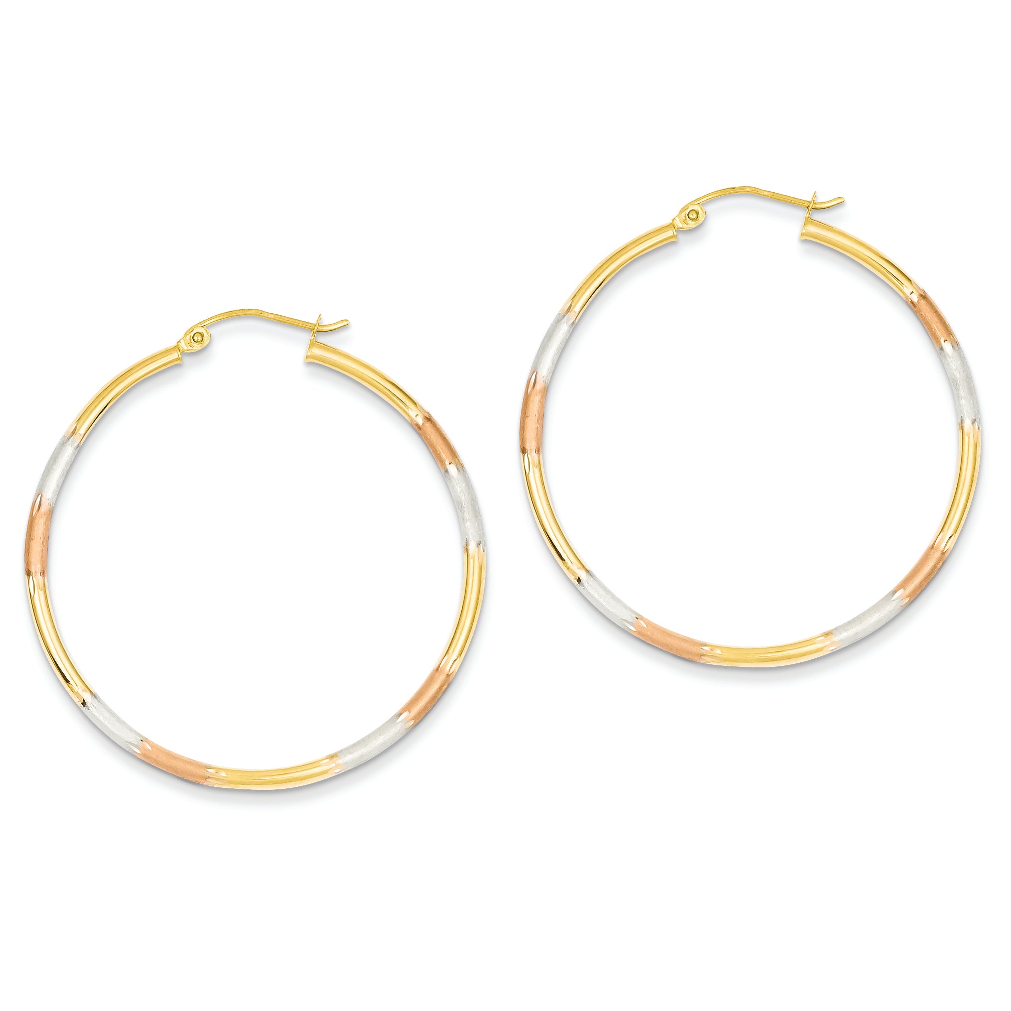 14K Gold Tri-color 2mm Diamond-cut Earrings
