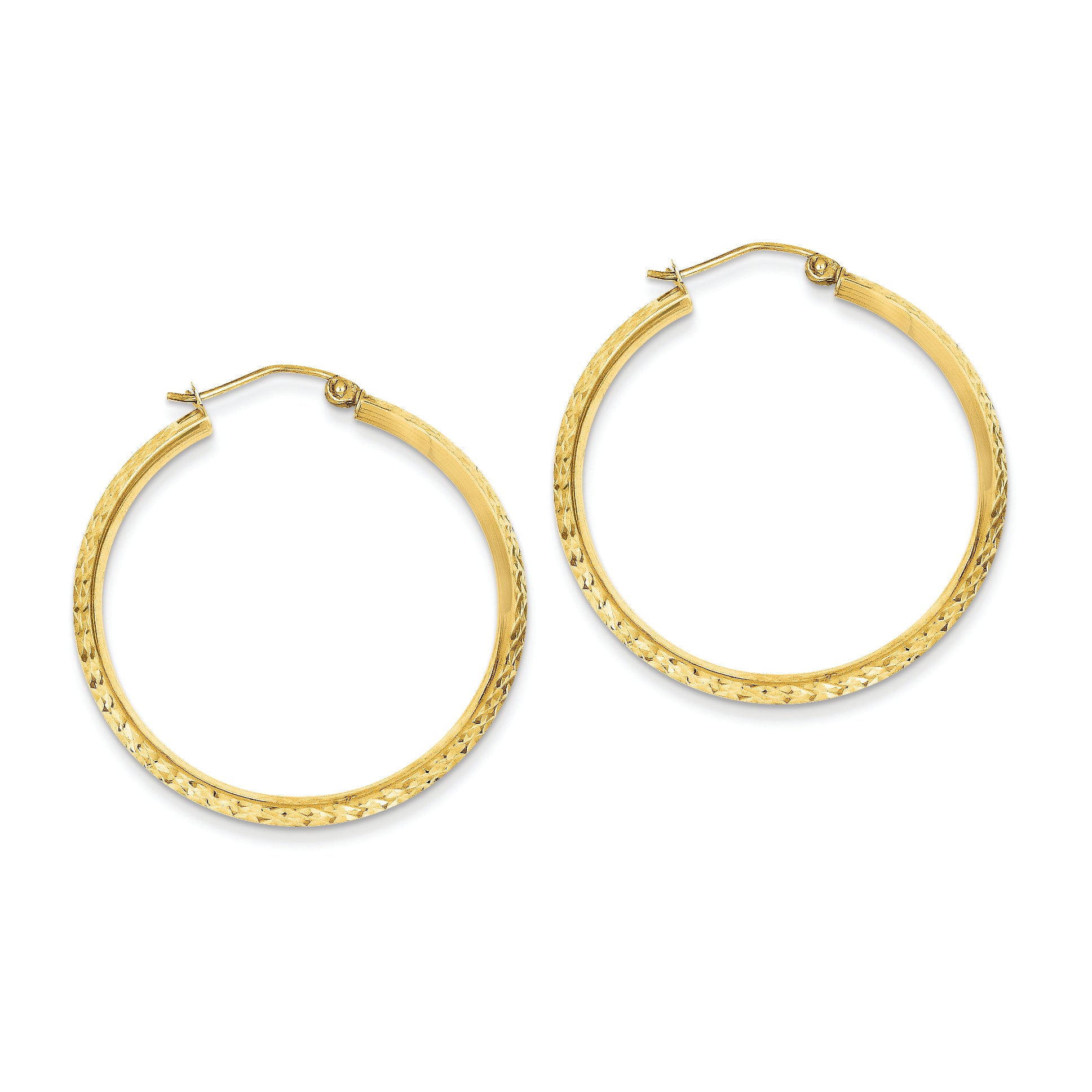 14K Gold Knife Edge Diamond Cut Hollow Hoop Earrings