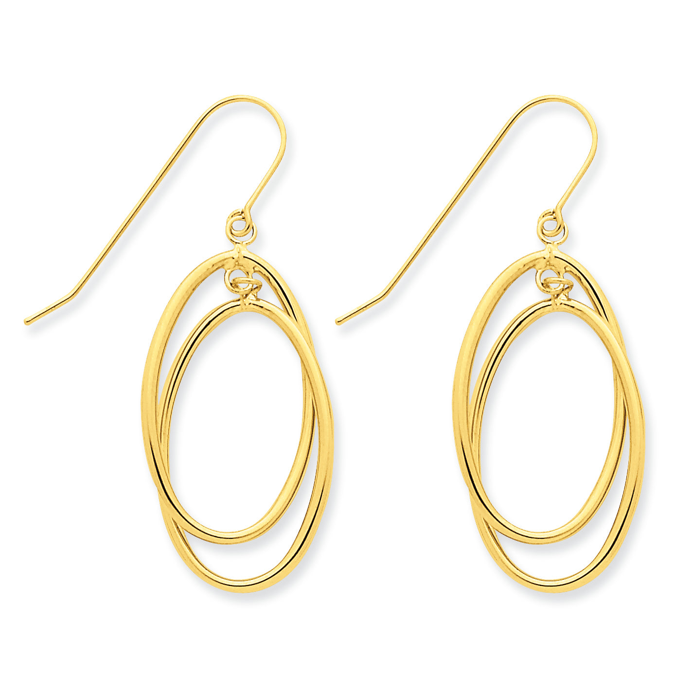 14K Gold Polished Double Circle Dangle Wire Earrings