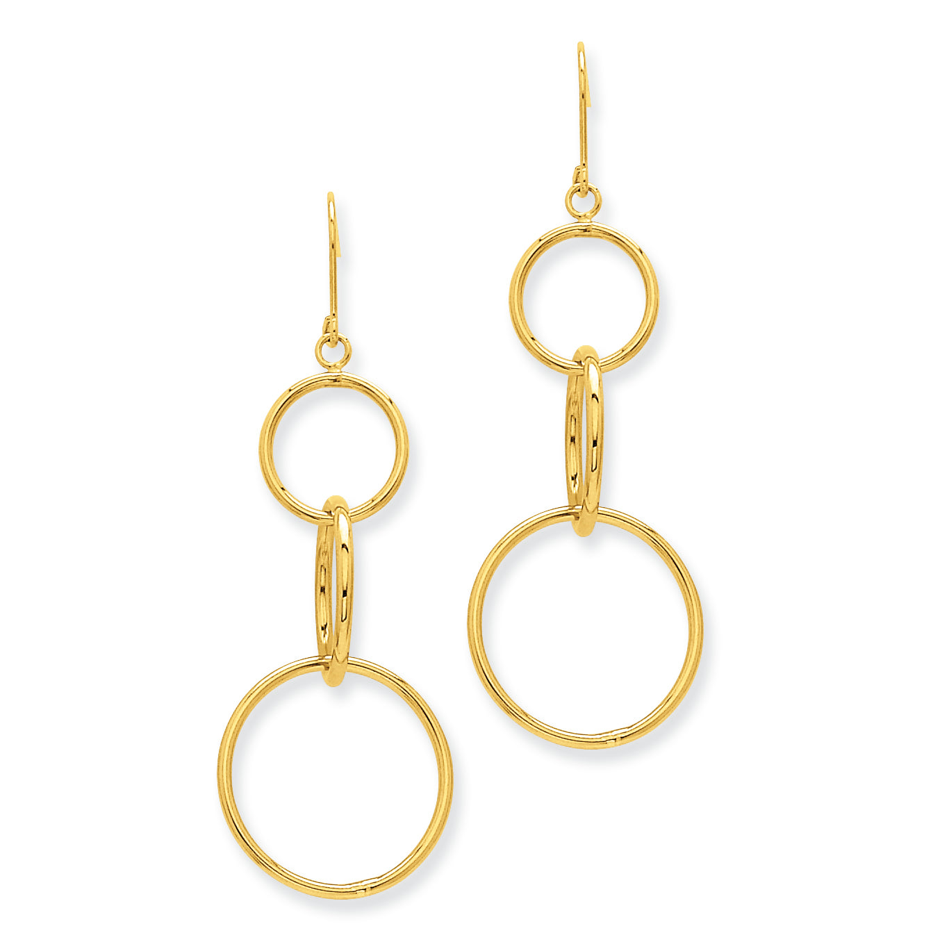 14K Gold 3 Circle Dangle Wire Earrings