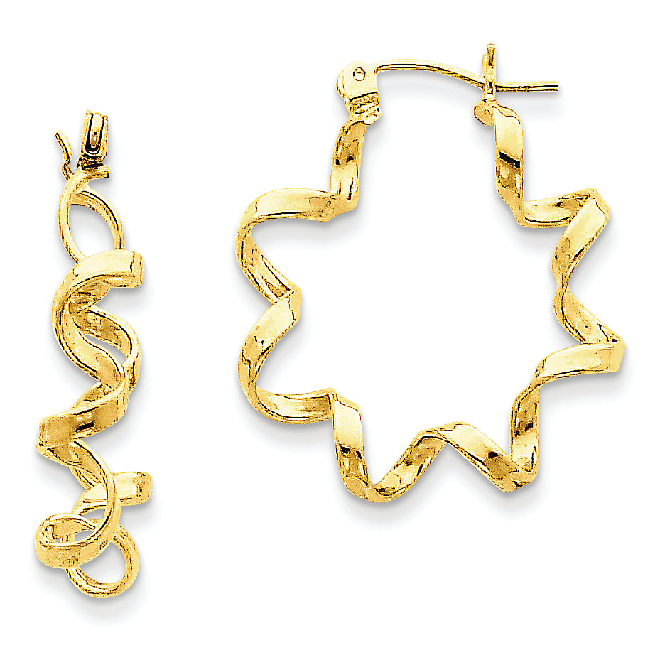 14K Gold Fancy Spiral Hoop Earrings