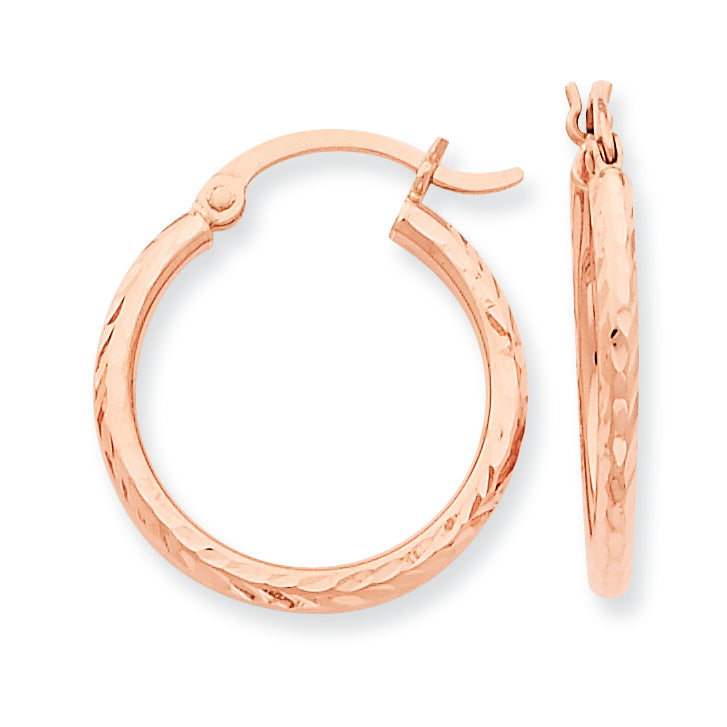 14K Gold Rose Gold D/C Polished Hoop Earrings