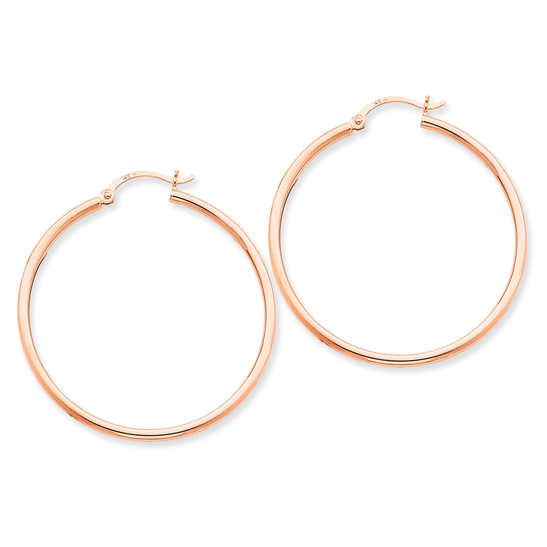 14K Gold Rose Gold 2mm Polished Hoop Earrings