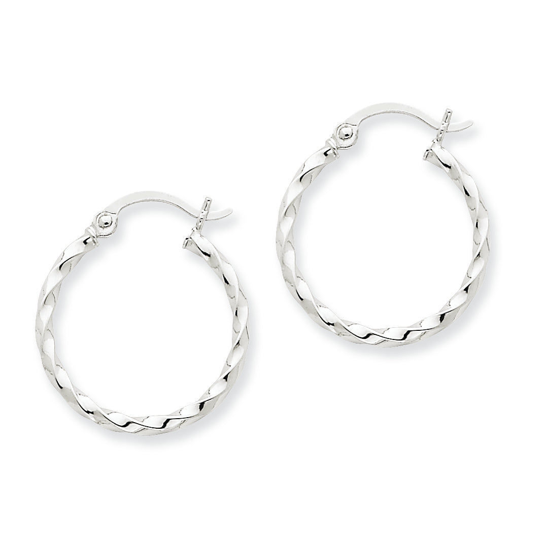 14K White Gold Twist Polished Hoop Earring