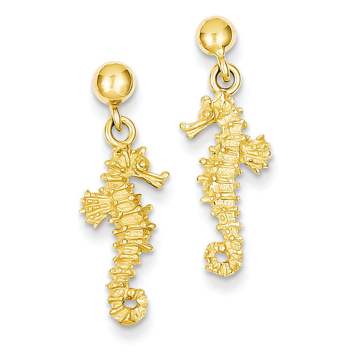 14K Gold Sea Horse Dangle Earrings