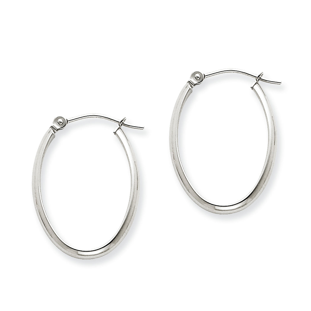 14K White Gold Polished 2.75mm Oval Tube Hoop Earrings