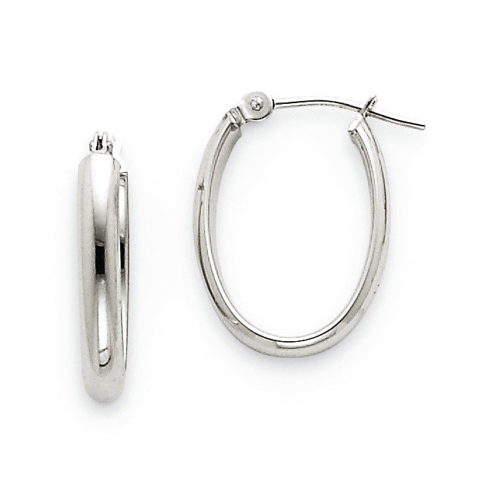 14K White Gold Polished 2.75mm Oval Tube Hoop Earrings
