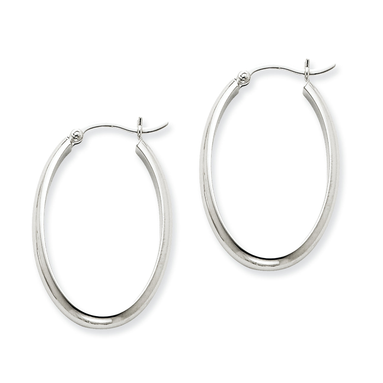 14K White Gold Polished 3.75mm Oval Tube Hoop Earrings