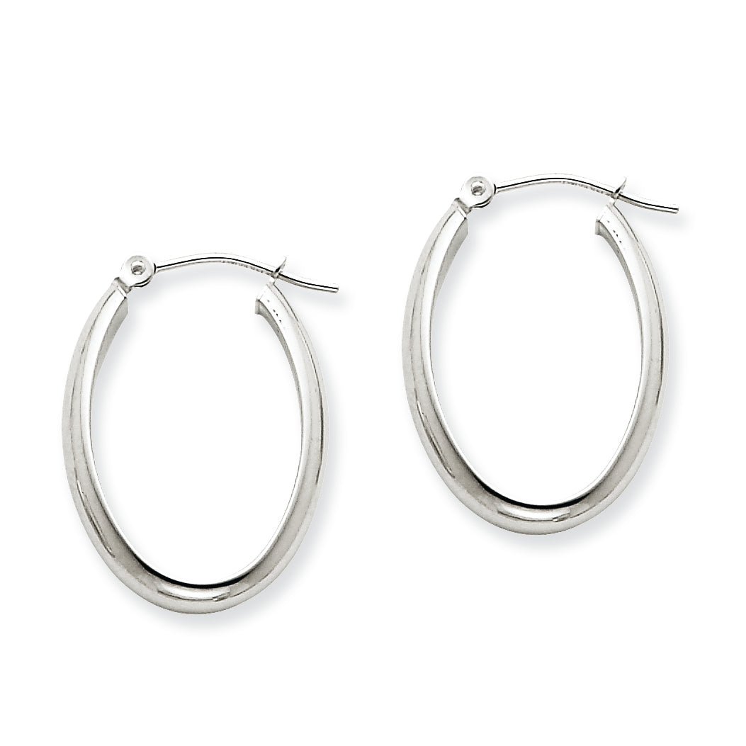 14K White Gold Polished 3.75mm Oval Tube Hoop Earrings