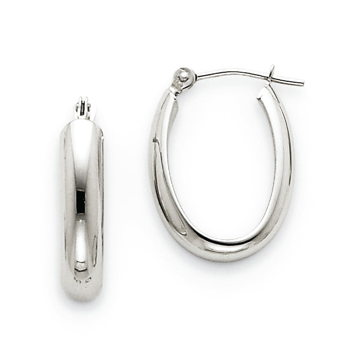 14K White Gold Polished 3.75mm Oval Tube Hoop Earrings
