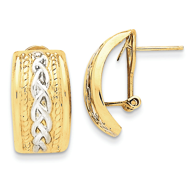 14K Gold Polished & Rhodium Omega Back Post Earrings
