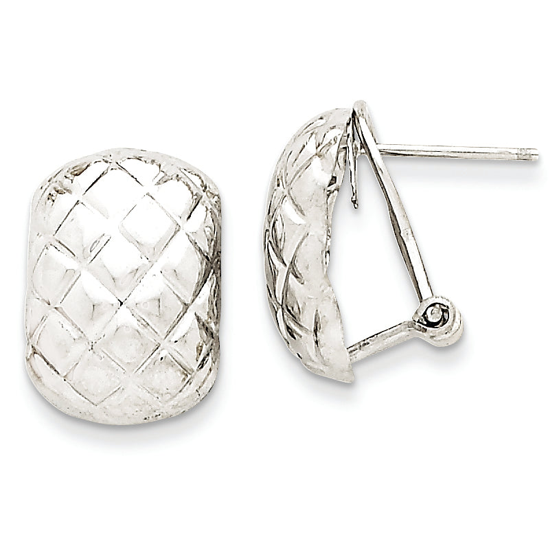 14K White Gold Polished Quilted Omega Back Post Earrings