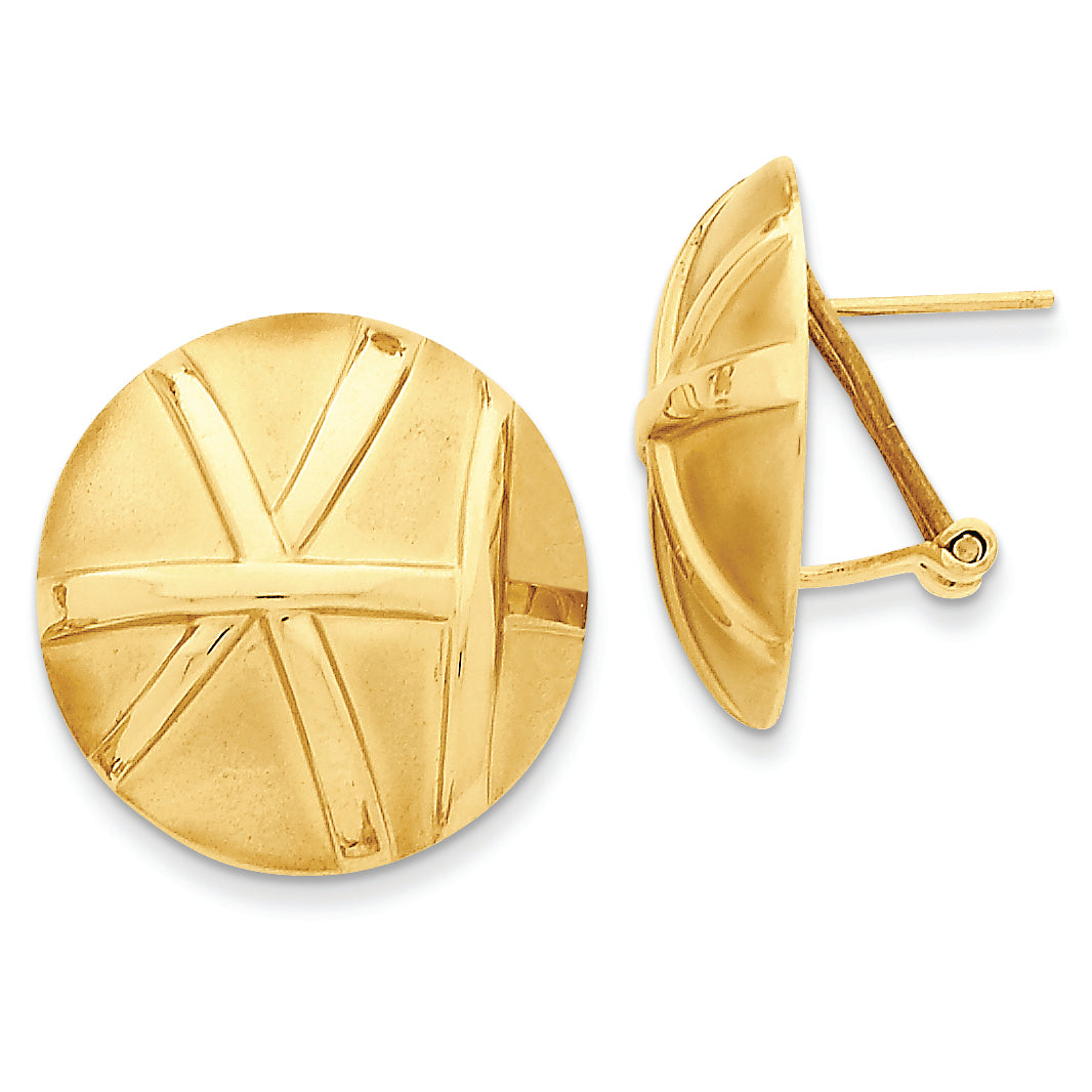 14K Gold Satin & Polished Omega Back Post Earrings