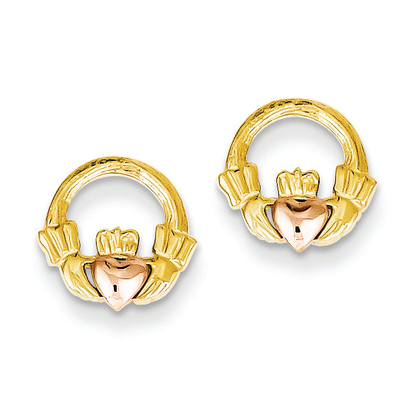 14K GoldTwo-tone Claddagh Post Earrings