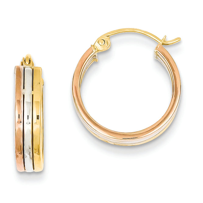 14K Gold Tri Color Hoop Earrings